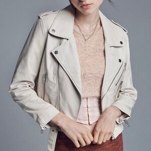 Deadwood Joan Cropped Off White Recycled Leather Biker Jacket (AKA Debbie)